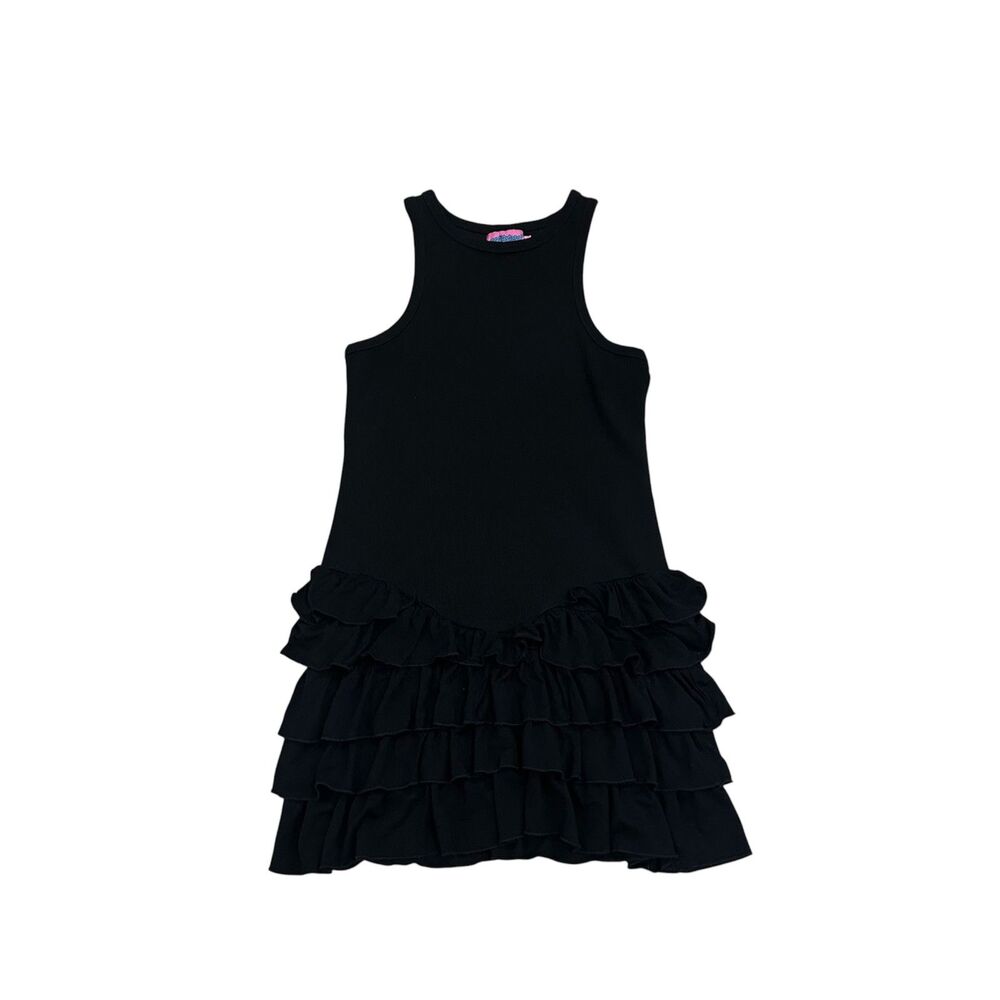 Edikted Margot Ruffle Hem Ribbed Mini Dress Black Size S